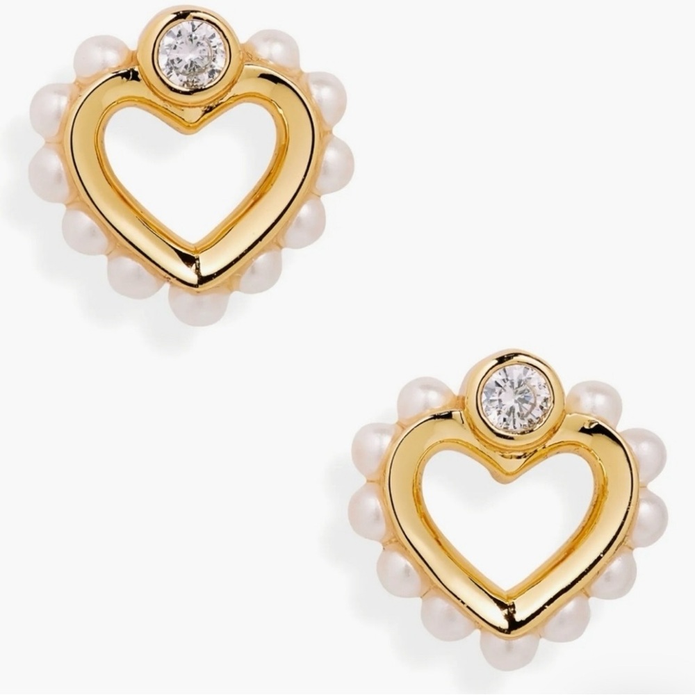 ✨CLEARANCE✨ Kate Spade Shining Spade Gold Plated CZ & Pearl Heart Stud Earrings